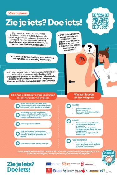 Poster voor trainers. Met de woorden: Zie je iets? Doe iets!
